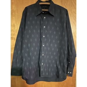 Tommy Hilfiger Mens Large Button Up Shirt Steel Blue Print LS Custom Fit Casual